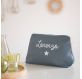 Trousse de toilette personnalisée en lin bleu grisé