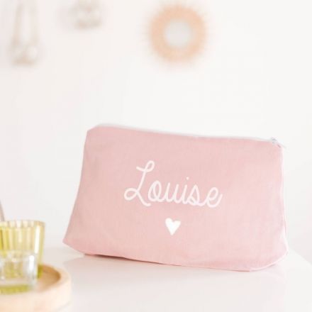 Trousse de toilette personnalisée en lin rose