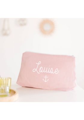 Trousse de toilette personnalisée en lin rose