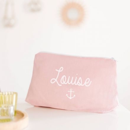 Trousse de toilette personnalisée en lin rose