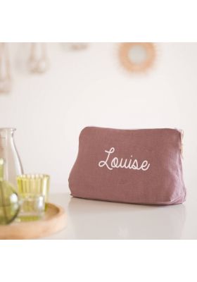 Trousse de toilette personnalisée en lin mauve