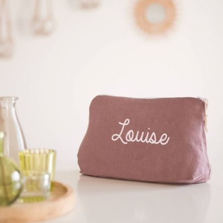 Trousse de toilette personnalisée en lin mauve