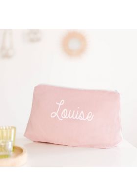 Trousse de toilette personnalisée en lin rose