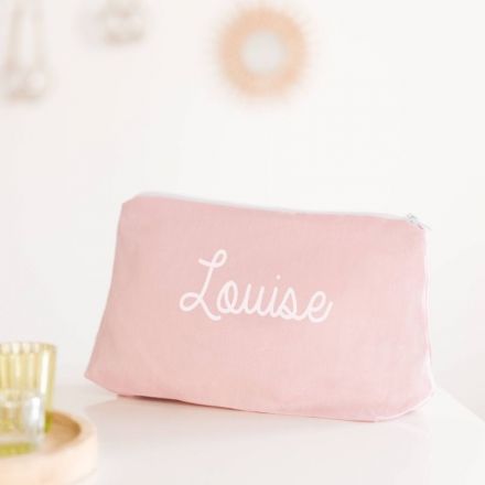 Trousse de toilette personnalisée en lin rose