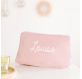 Trousse de toilette personnalisée en lin rose