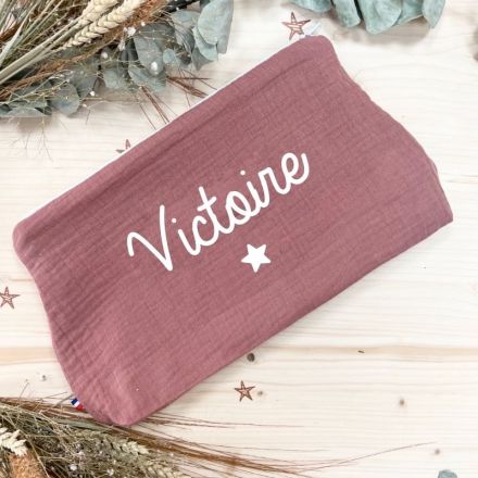 Trousse personnalisée en lin vieux rose