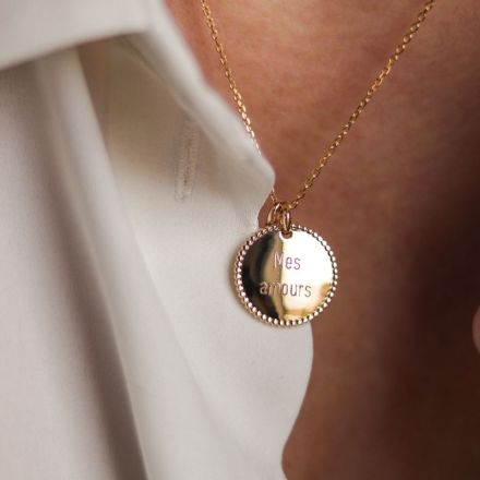 Collier ou sautoir personnalisable médaille dentelle plaqué or