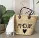 Panier de plage brodé Amour en noir