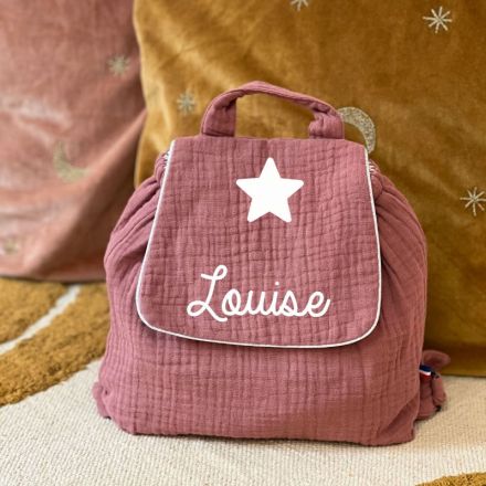 Sac à dos enfant et bébé en double gaze de coton vieux rose