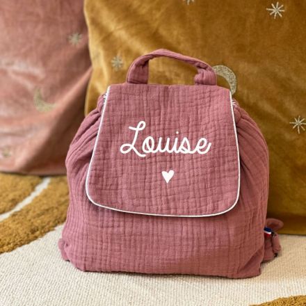 Sac à dos enfant et bébé double gaze de coton rose