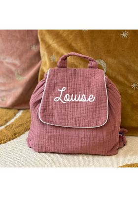 Sac à dos enfant et bébé en double gaze de coton rose