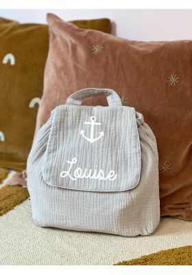 Sac à dos enfant et bébé double gaze de coton beige