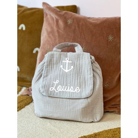 Sac à dos enfant et bébé double gaze de coton beige