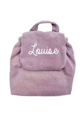 SAC À DOS VELOURS CÔTELÉ LILA PERSONNALISABLE SANS MOTIF