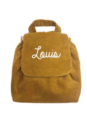 SAC À DOS VELOURS CÔTELÉ MOUTARDE PERSONNALISABLE SANS MOTIF