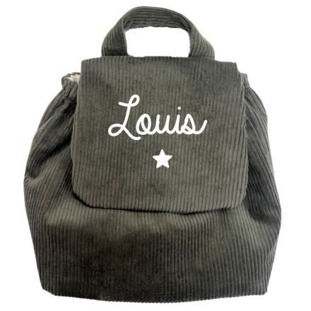 SAC À DOS VELOURS CÔTELÉ KAKI PERSONNALISABLE PETITE ÉTOILE